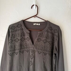 Dylan Gray Long Sleeve Embroidered V Neck Top Extra Large Cotton Boho Peasant